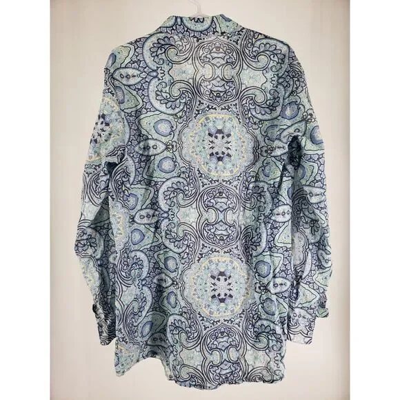 Coldwater Creek Women's Non-Iron Paisley Button Front Long Sleeve Blouse Sz XL - Picture 6 of 8
